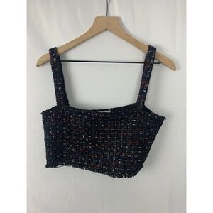 Women’s Line + Dot Multi Color Anya Tweed Crop Top Fringe S